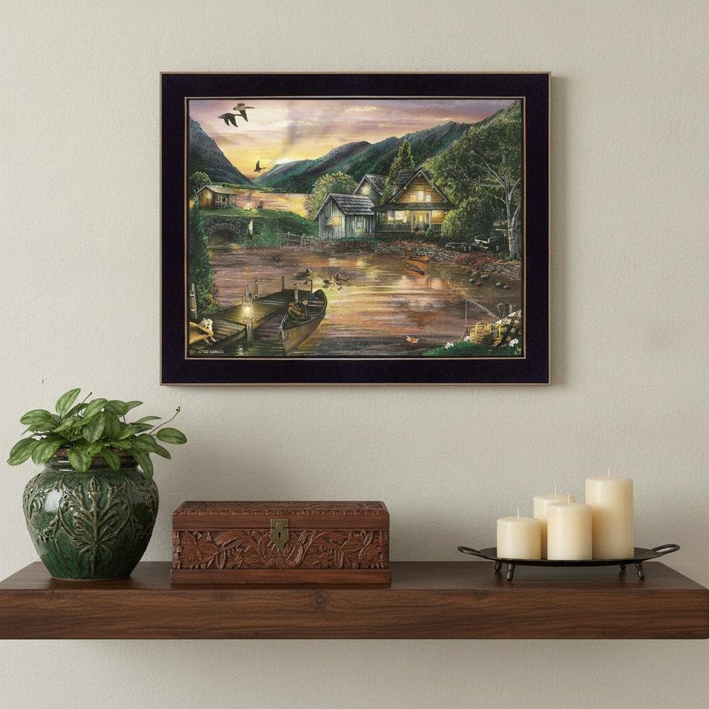 Lakefront Camping II 1 Black Framed Print Wall Art