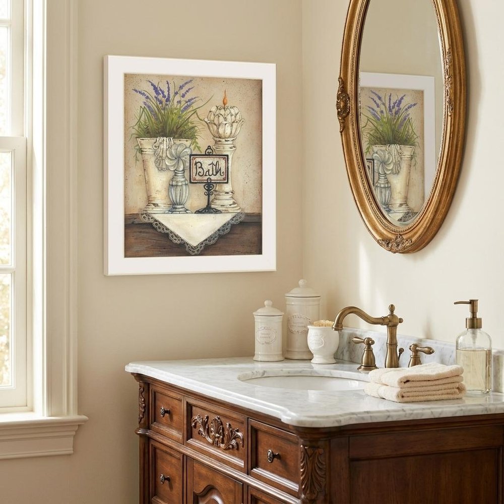 Bath 1 White Framed Print Bathroom Wall Art