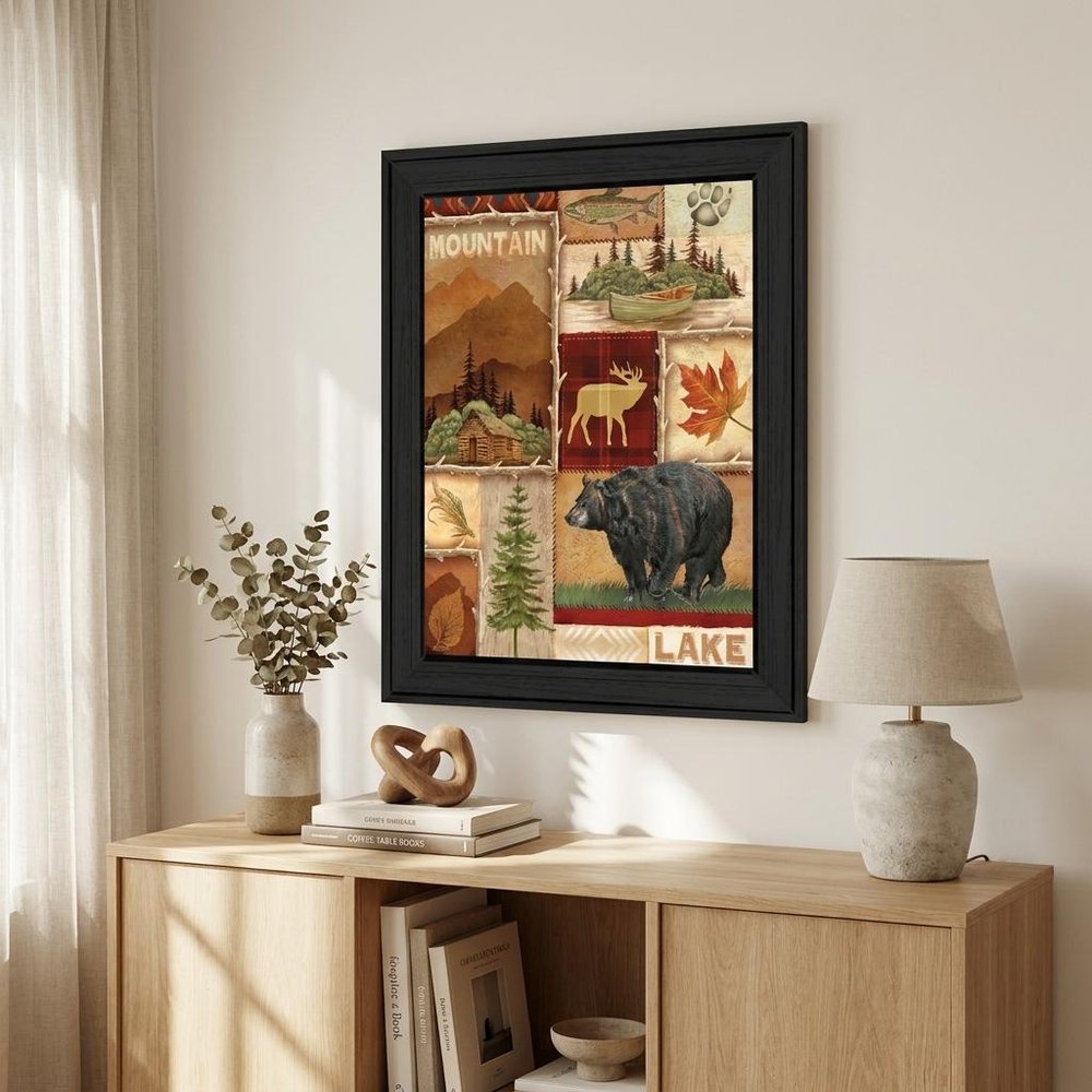 Lodge Collage I Black Framed Print Wall Art