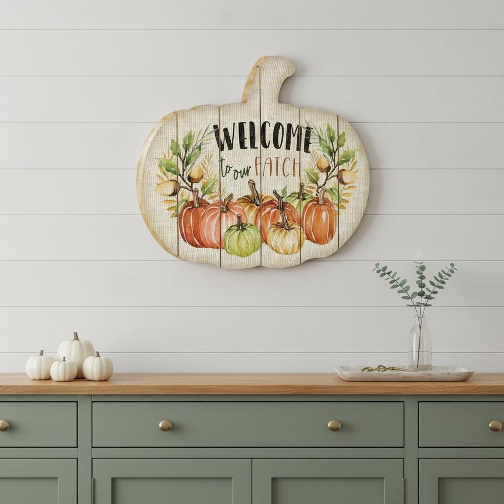 Welcome Pumpkin Wood Plank Wall Art