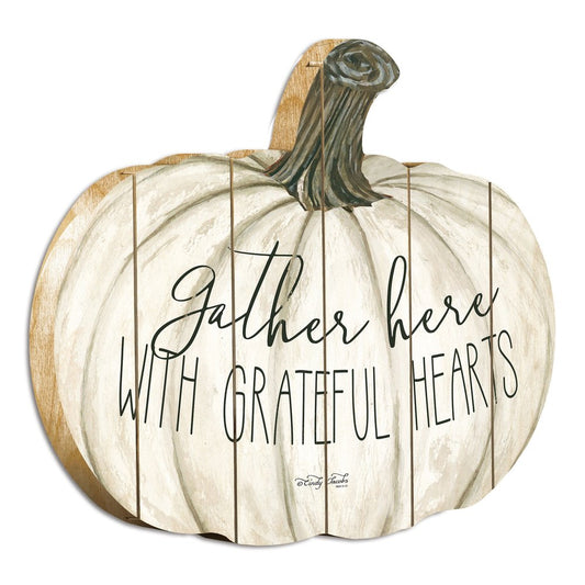 15" X 17" Cream Pumpkin Gather Here With Grateful Hearts Hanging Dimensional Sculpture