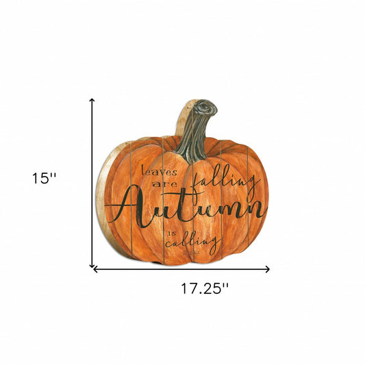 15" X 17" Orange And Black Wood Leaves Are Falling Autumn Is Calling Pumpkin Hanging Dimensional Sculpture
