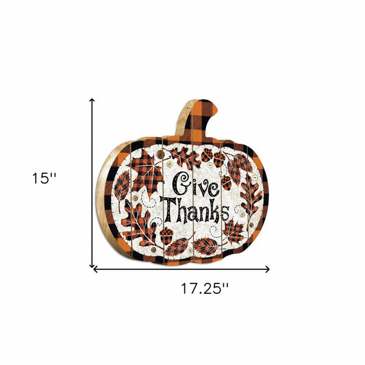 Give Thanks Unframed Wood Pumpkin Wall Decor
