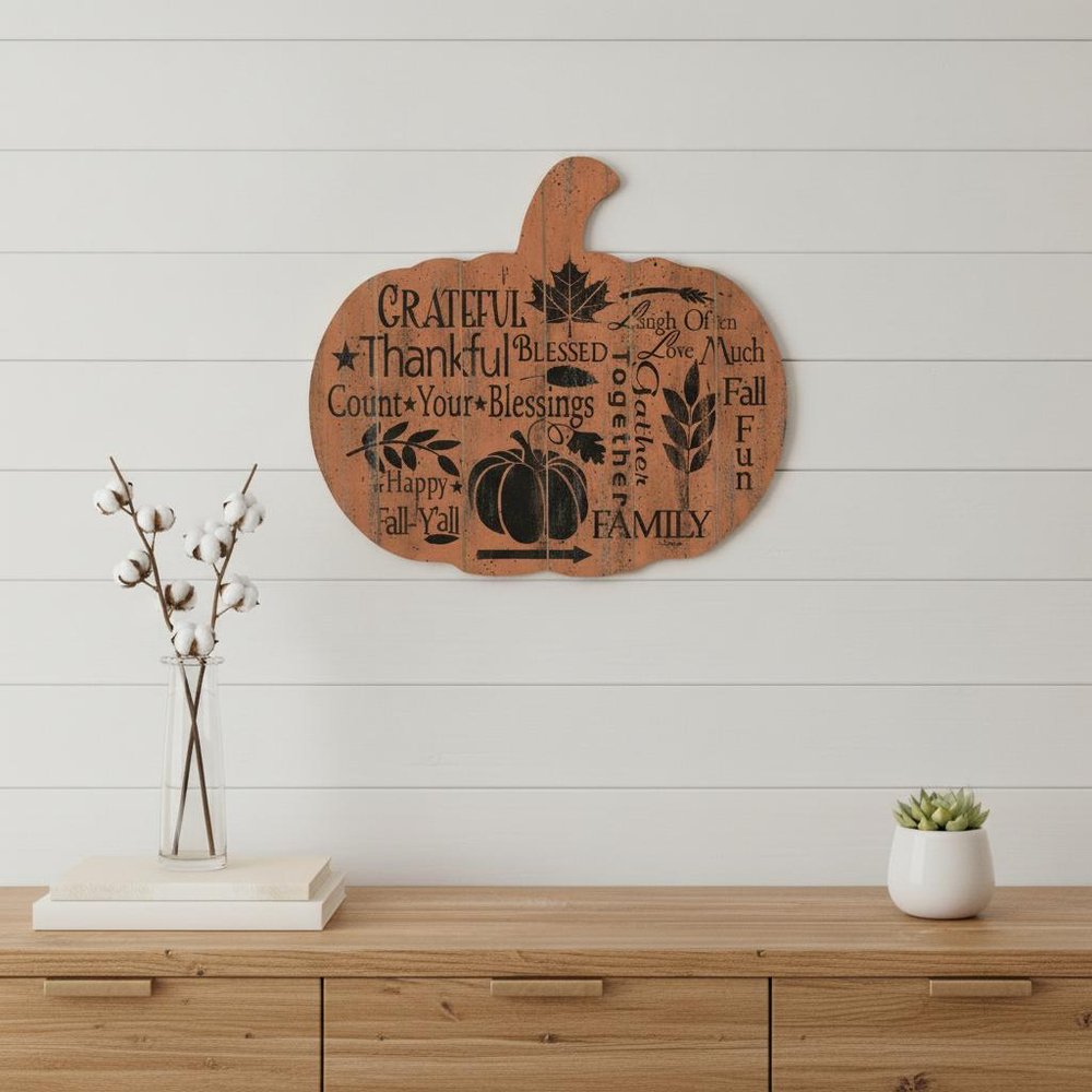 Grateful Thankful Blessed Unframed Wood Pumpkin Wall Decor
