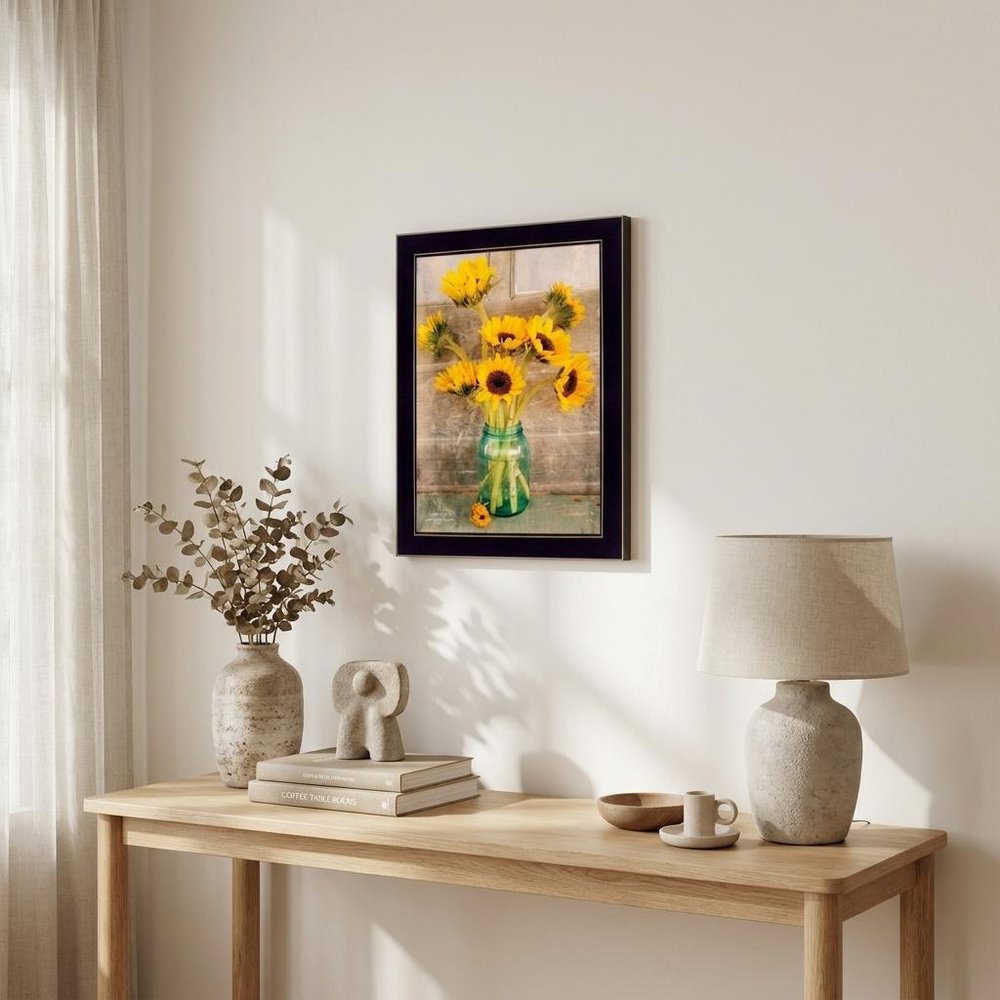 Country Sunflowers 1 Black Framed Print Wall Art