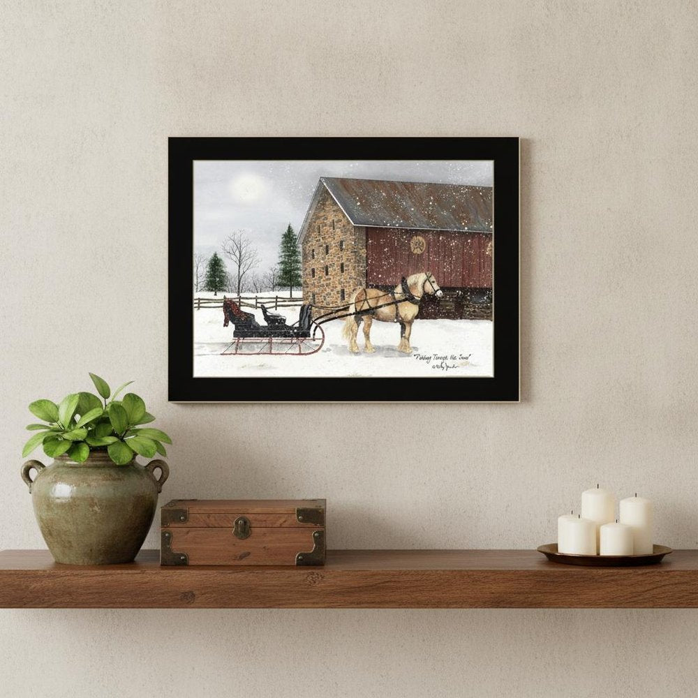 Dashing Though The Snow Black Framed Print Wall Art