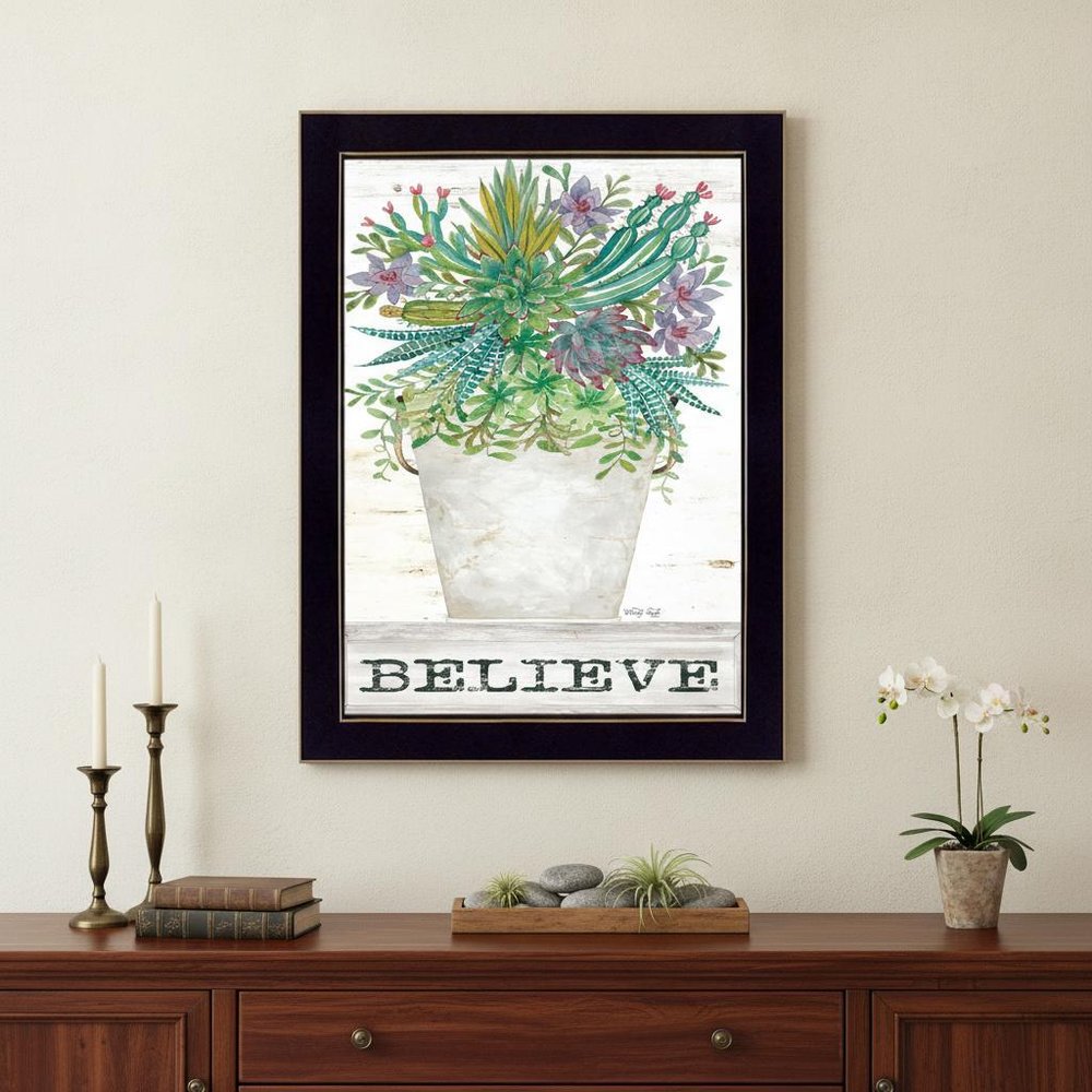 Believe Succulents 1 Black Framed Print Wall Art