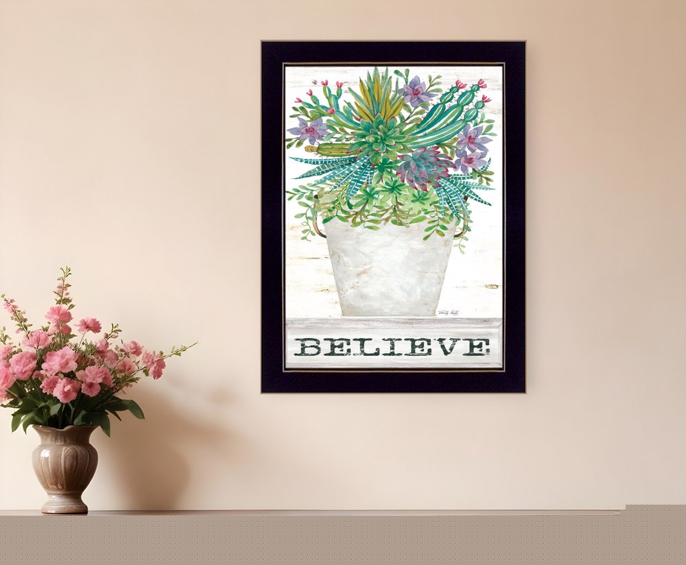Believe Succulents 1 Black Framed Print Wall Art