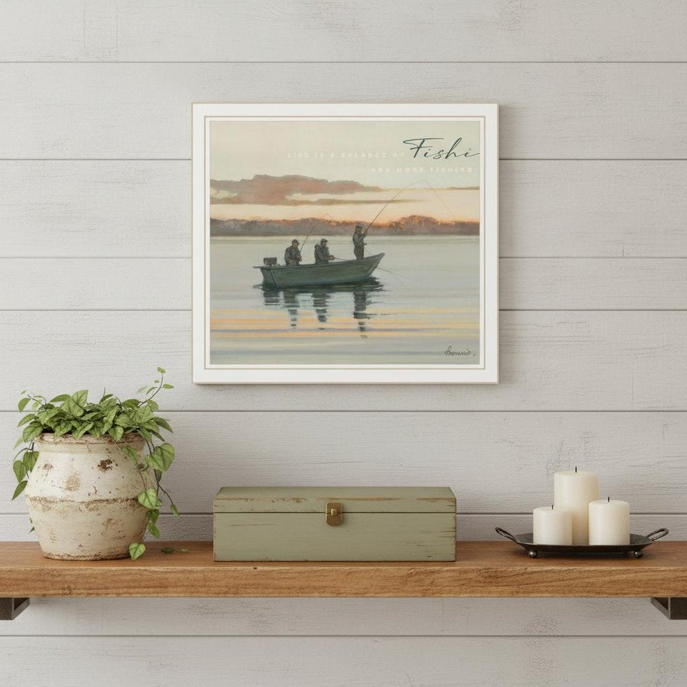 Fishing 2 White Framed Print Wall Art