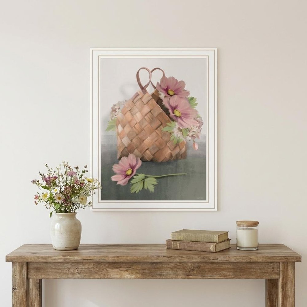 Farmhouse Daisy Basket 2 White Framed Print Wall Art
