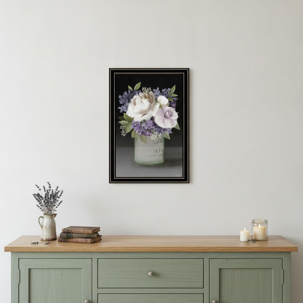 Lilac Mason Jar Floral 1 Black Framed Print Wall Art