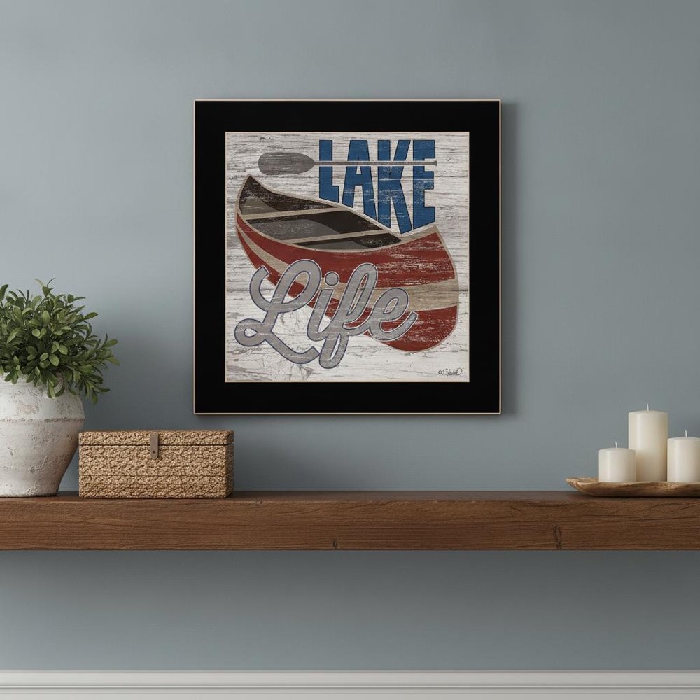 Lake Life Canoe 1 Black Framed Print Wall Art
