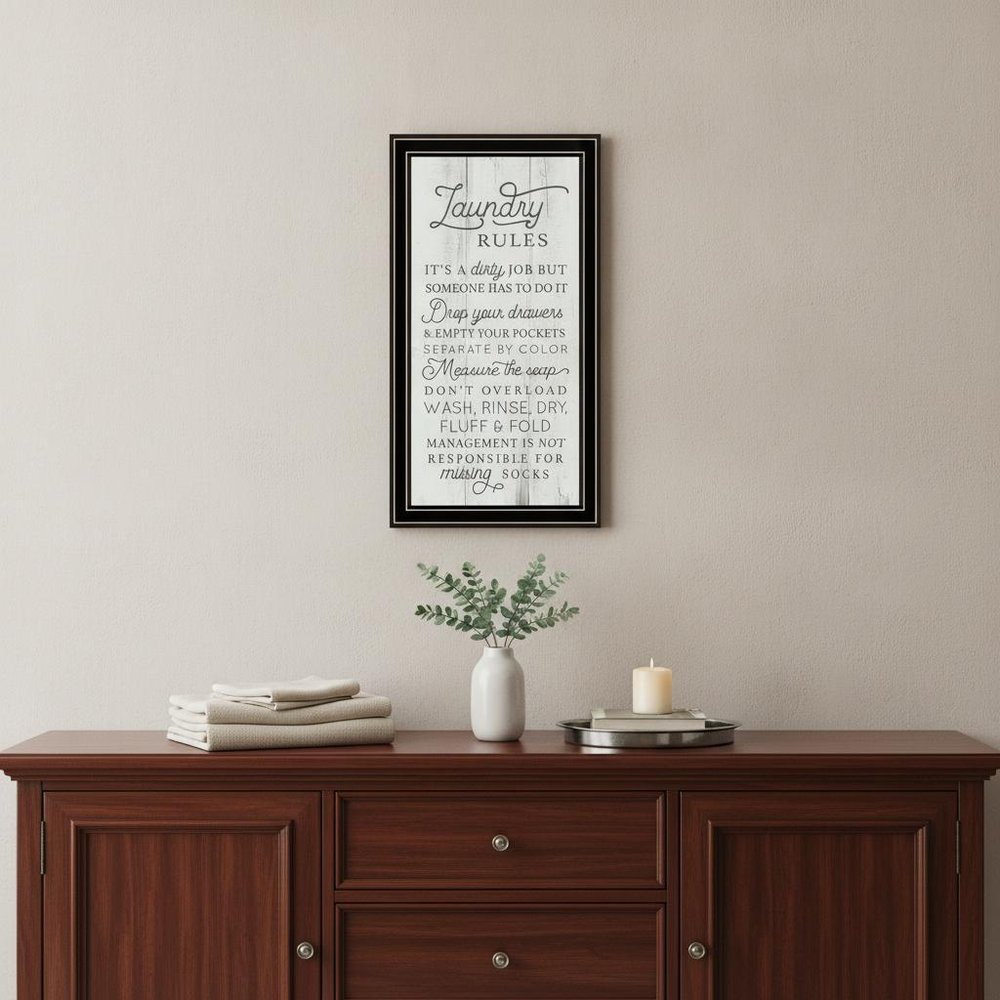 Laundry Rules 1 Black Framed Print Bathroom Wall Art