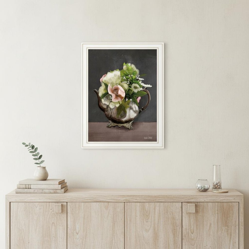 Vintage Floral Tea Pot 2 Black Framed Print Kitchen Wall Art