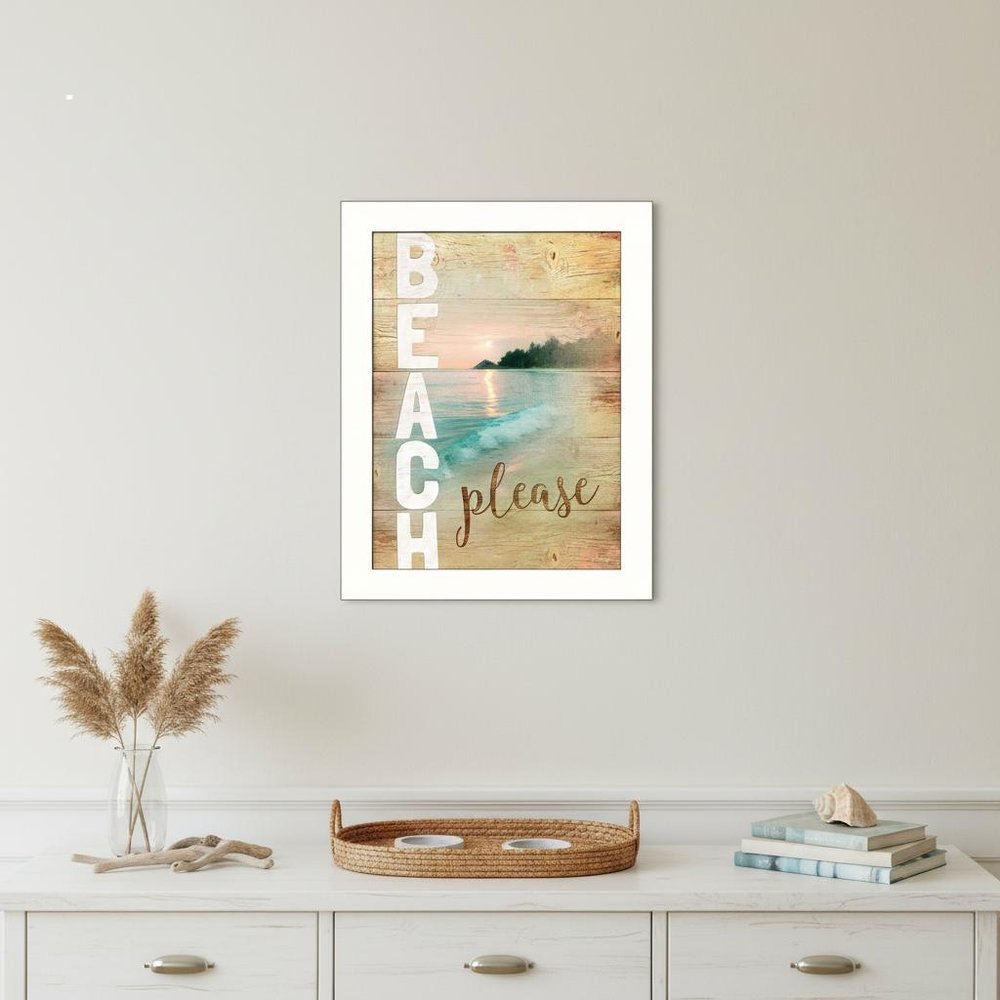 Beach Please 3 White Framed Print Wall Art
