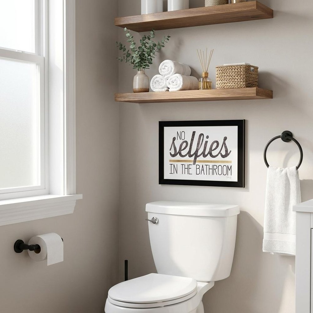 No Selfies in the Bathroom 4 Black Framed Print Bathroom Wall Art