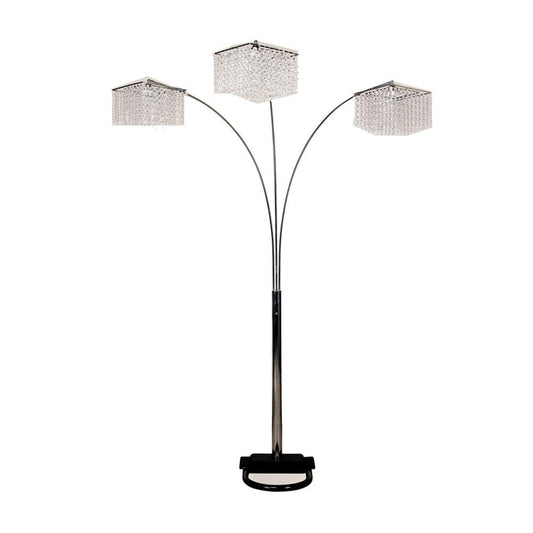 84" Silver Metal Three Light Arched Floor Lamp With Clear Crystal Square Shade