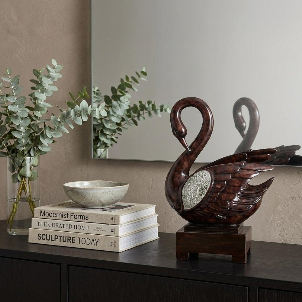 17" Marbleized Cherry Brown Dove Figurine Sculpture