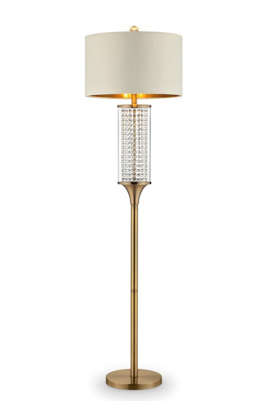 62" Gold Column Floor Lamp With Off White Metal Drum Shade