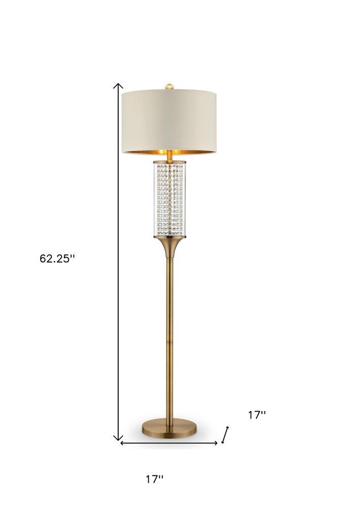 62" Gold Column Floor Lamp With Off White Metal Drum Shade