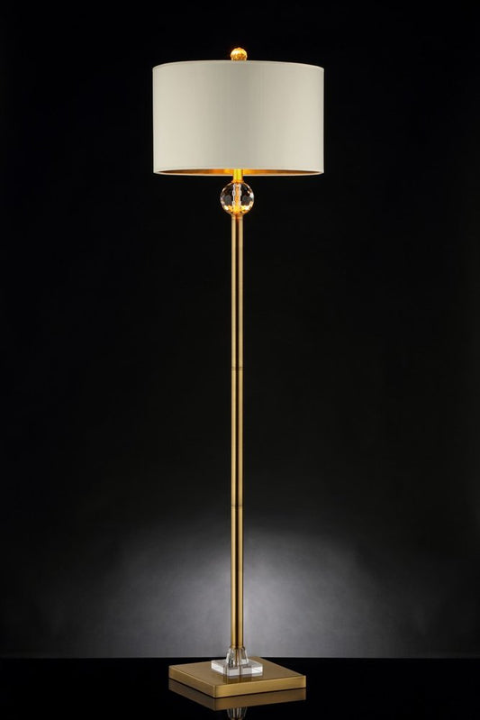 63" Gold Column Floor Lamp With Off White Metal Drum Shade
