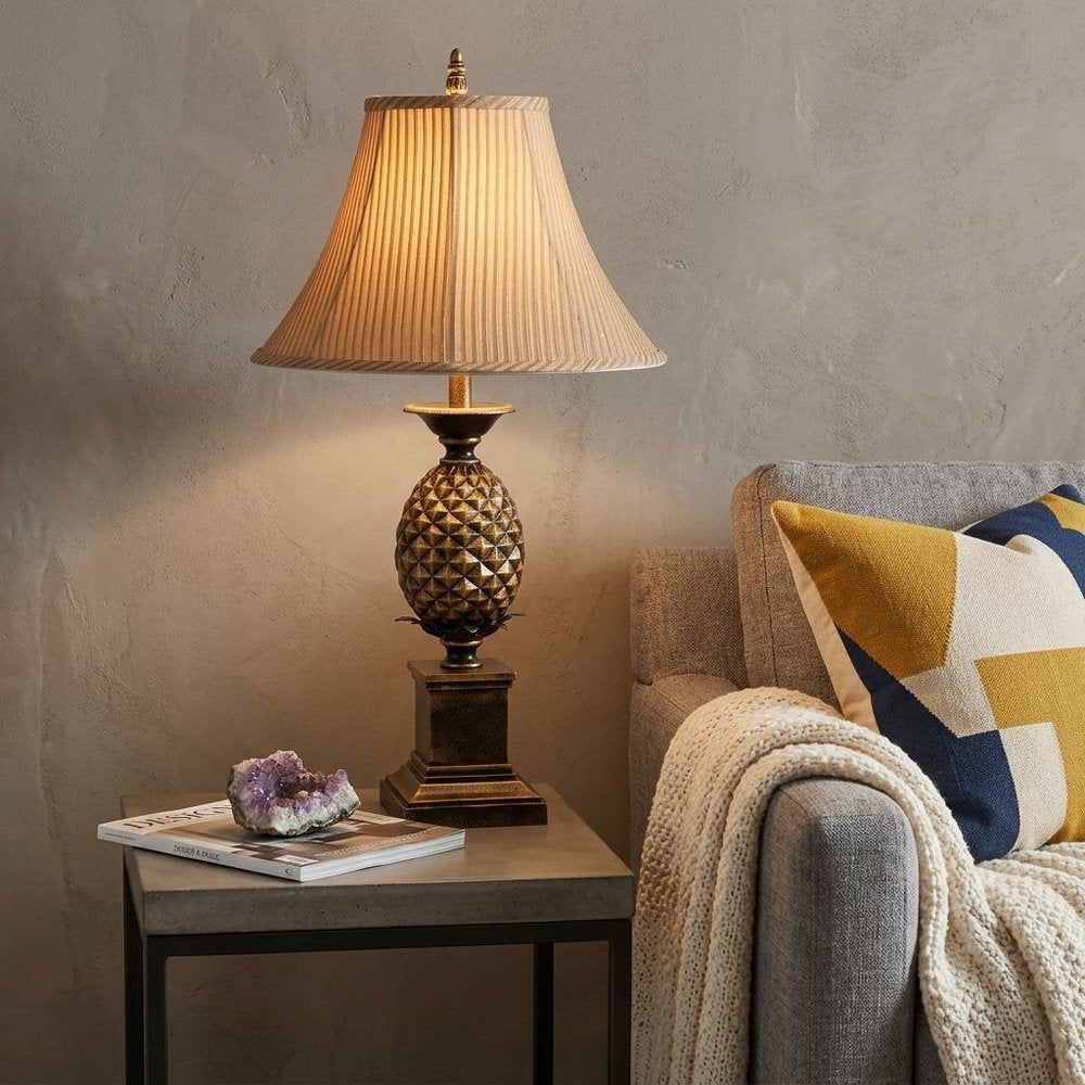 32" Gold Metal Pineapple Table Lamp With Gold Classic Empire Shade