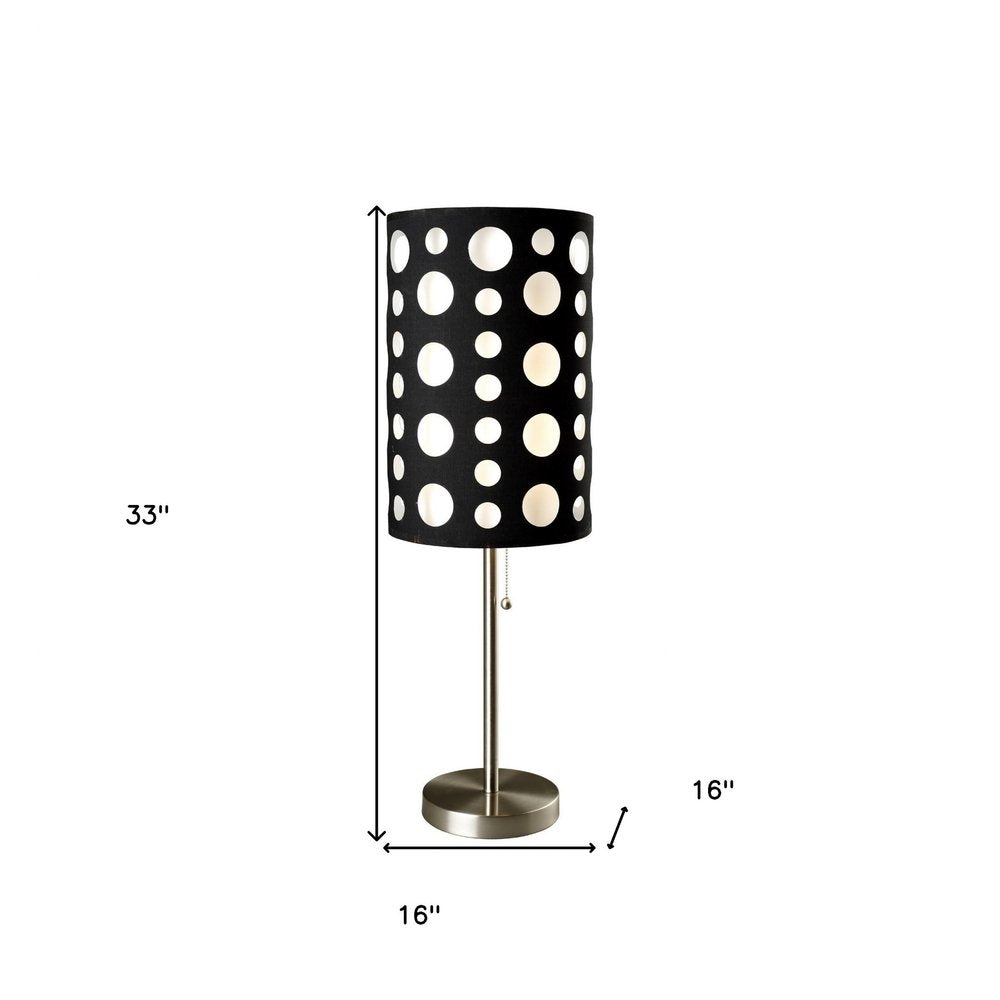 33" Steel Mod Table Lamp With Black And Red Drum Shade