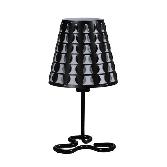 16" Black Bedside Table Lamp With Black And White Polka Dots Empire Shade