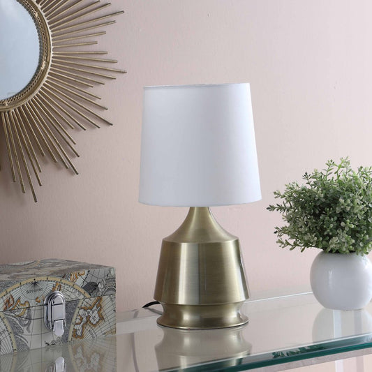 14 Inch Brass Bedside Table Lamp With White Empire Shade For Bedroom Decor And Soft Lighting