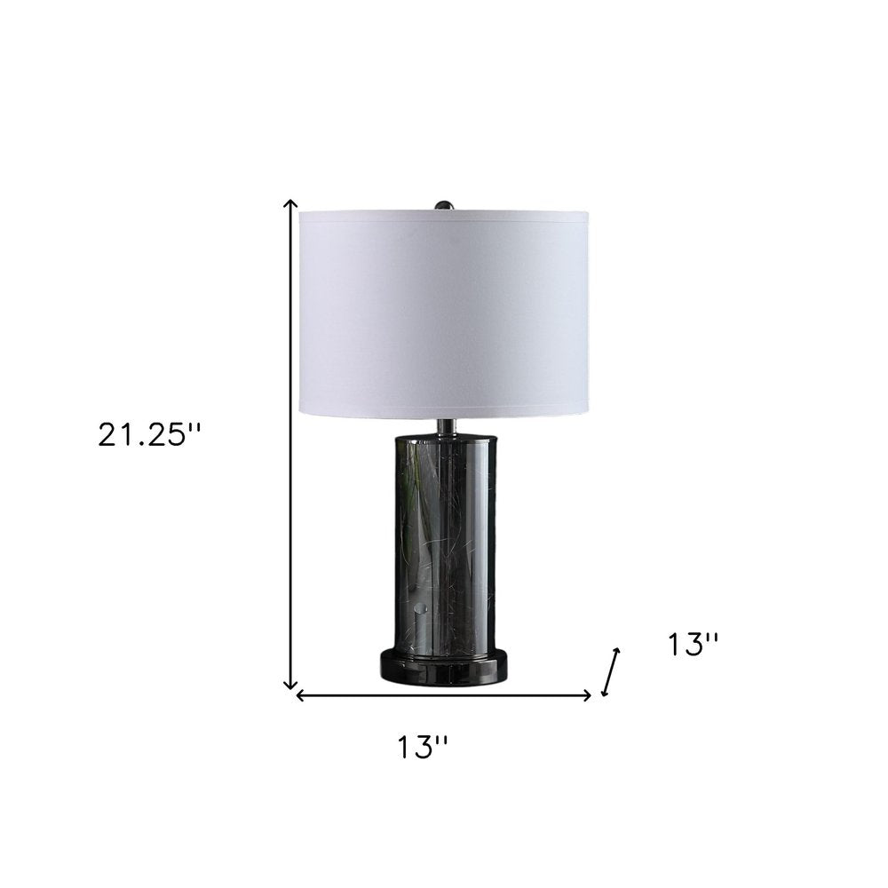 21" Glass LED Cylinder Table Lamp with Nightlight and White Drum Shade