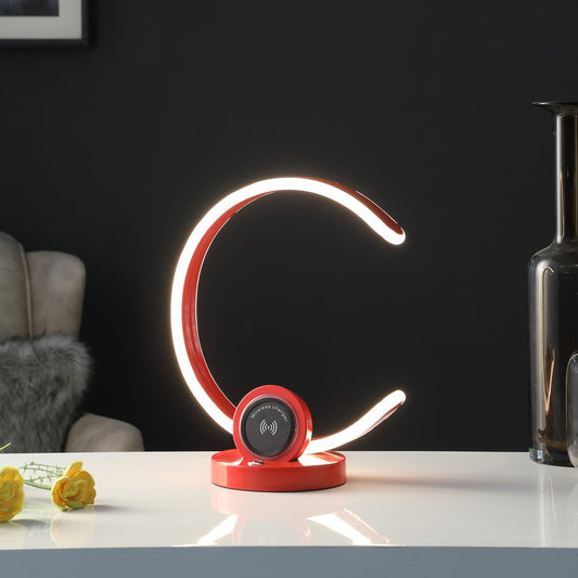 13" Red Contempo C Shape LED with USB Desk or Table Lamp
