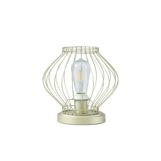10" Gold Bedside Table Lamp With Gold Cage Shade