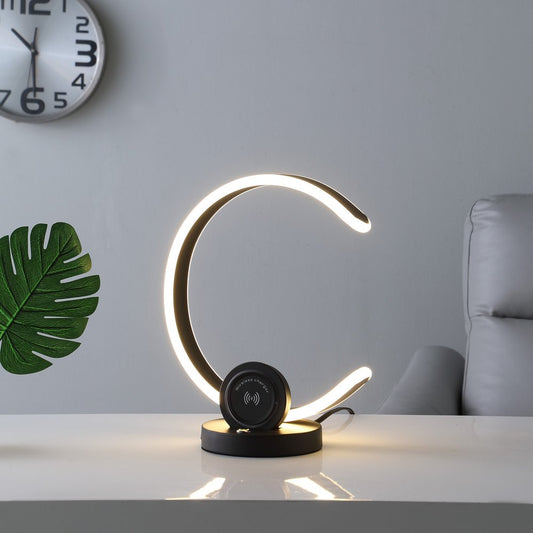 13" Black Contempo Shape LED with USB Desk or Table Lamp