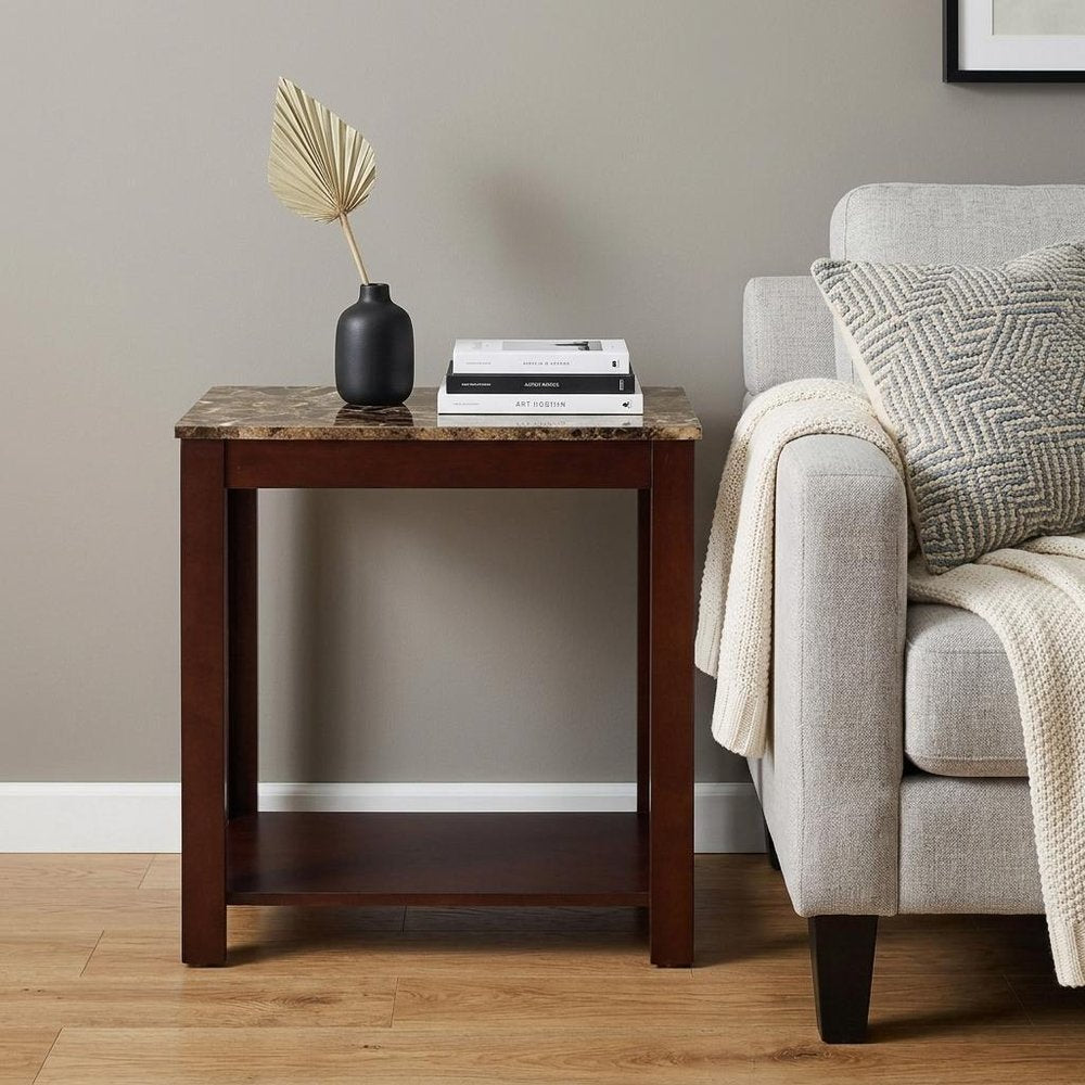 24" Brown End Table With Shelf