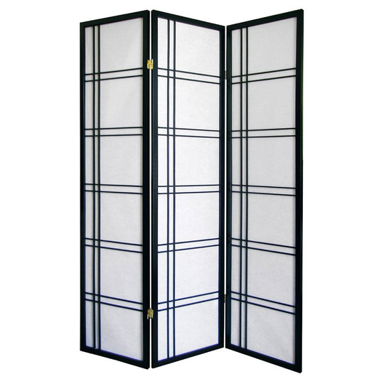 70" Black And White Heavy Duty Rice Paper Folding Three Panel Screen Room Divider