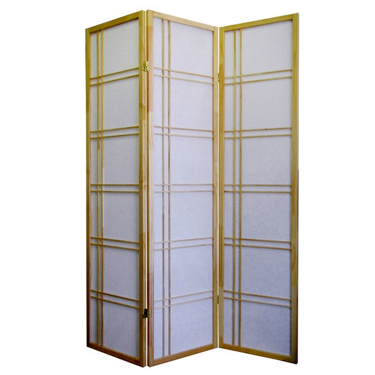 70" Brown And White Heavy Duty Rice Paper Folding Three Panel Screen Room Divider
