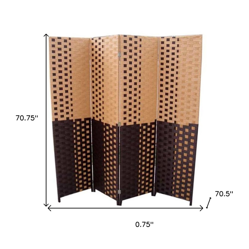 70.75" Brown Heavy Duty Rice Paper Folding Four Panel Screen Room Divider