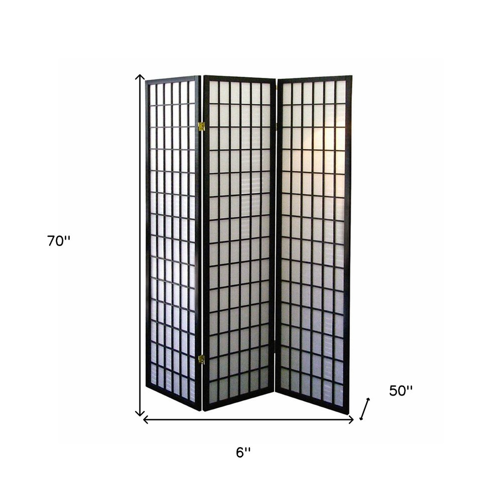 70" Black And White Heavy Duty Rice Paper Folding Three Panel Screen Room Divider