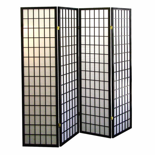 70" Black And White Heavy Duty Rice Paper Folding Four Panel Screen Room Divider