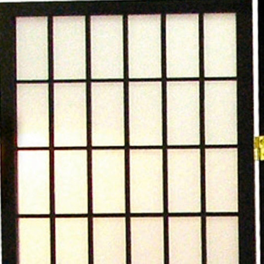 70" Black And White Heavy Duty Rice Paper Folding Four Panel Screen Room Divider