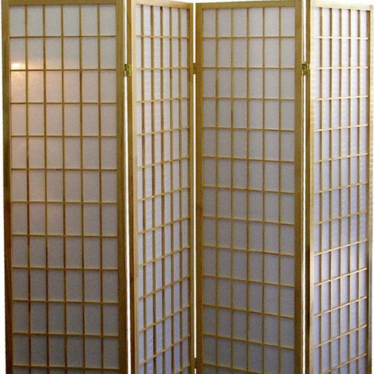 70" Brown Heavy Duty Rice Paper Folding Four Panel Screen Room Divider