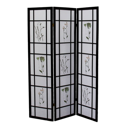 70" Black And White Heavy Duty Rice Paper Folding Three Panel Screen Room Divider