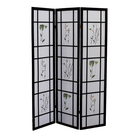 70" Black And White Heavy Duty Rice Paper Folding Three Panel Screen Room Divider