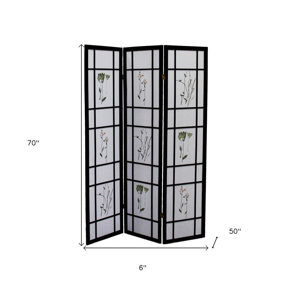 70" Black And White Heavy Duty Rice Paper Folding Three Panel Screen Room Divider