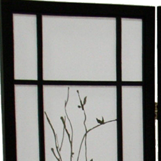 70" Black And White Heavy Duty Rice Paper Folding Four Panel Screen Room Divider