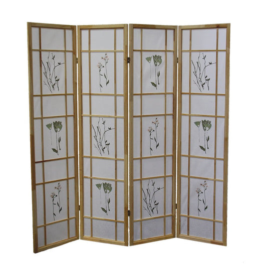 70" Natural Heavy Duty Rice Paper Folding Four Panel Screen Room Divider