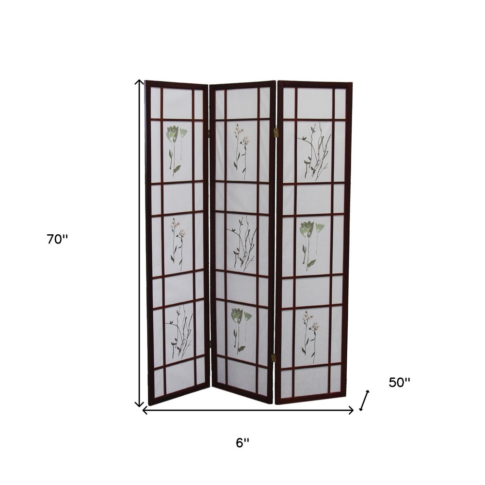 70" Brown Heavy Duty Rice Paper Folding Three Panel Screen Room Divider