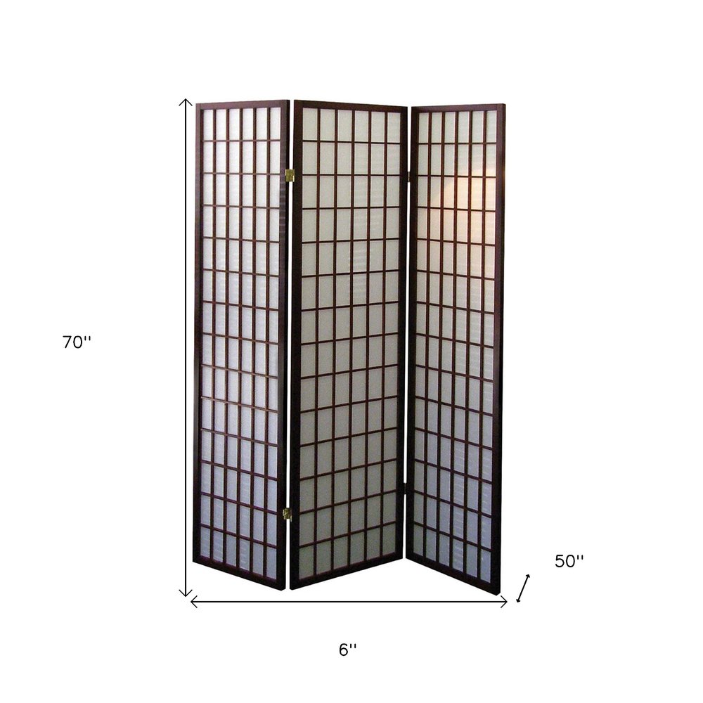 70" Brown Heavy Duty Rice Paper Folding Three Panel Screen Room Divider