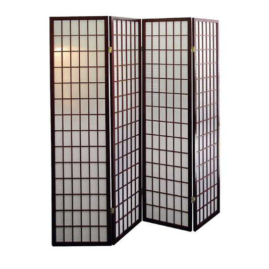 70" Brown Heavy Duty Rice Paper Folding Four Panel Screen Room Divider
