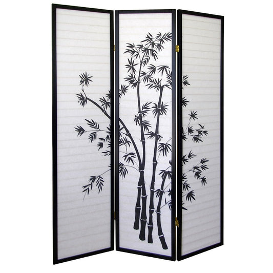 70" Black And White Heavy Duty Rice Paper Folding Three Panel Screen Room Divider